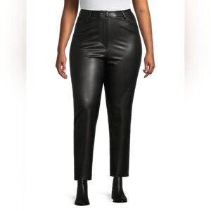 Design Lab Faux Leather Straight Fit Cropped Ankle Pants Stretch Lined 5 Pocket
